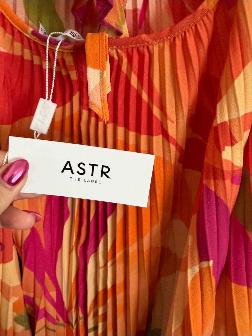 Astr Pleated Floral Midi Dress in Orange, Pink & Green - Picture 3 of 8